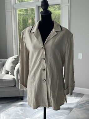 St. John Sport Linen Blend Blazer Style Top Ribbon Accents Size Small